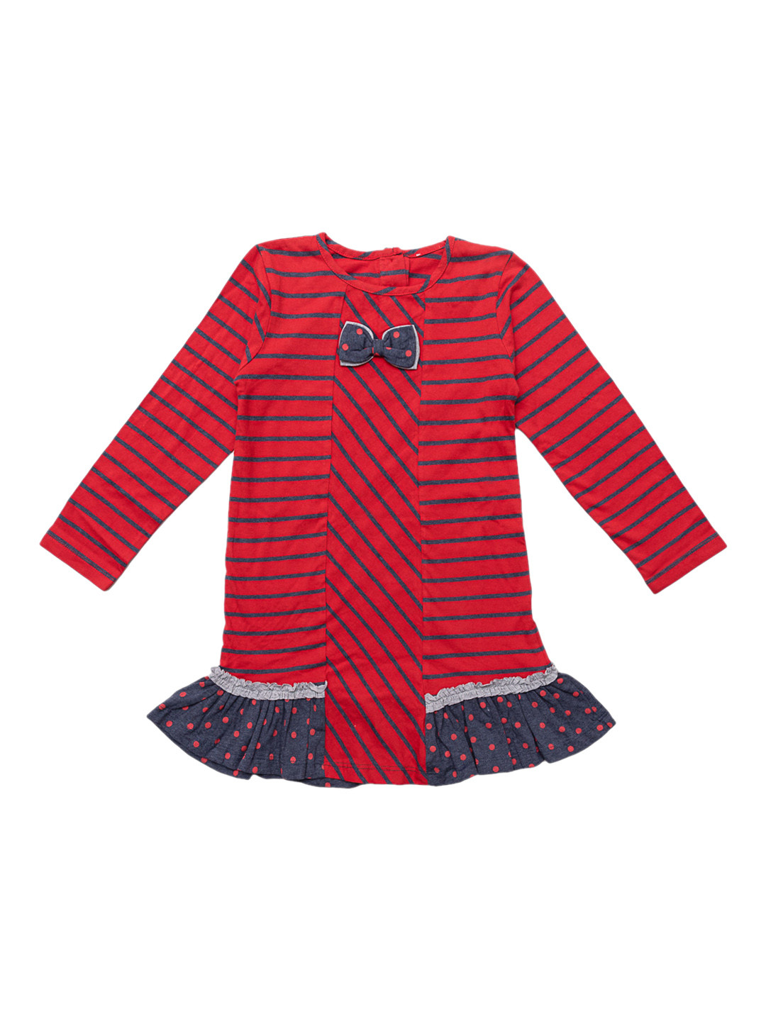 

Nino Bambino Girls Red & Blue Striped Organic Cotton Drop-Waist Dress