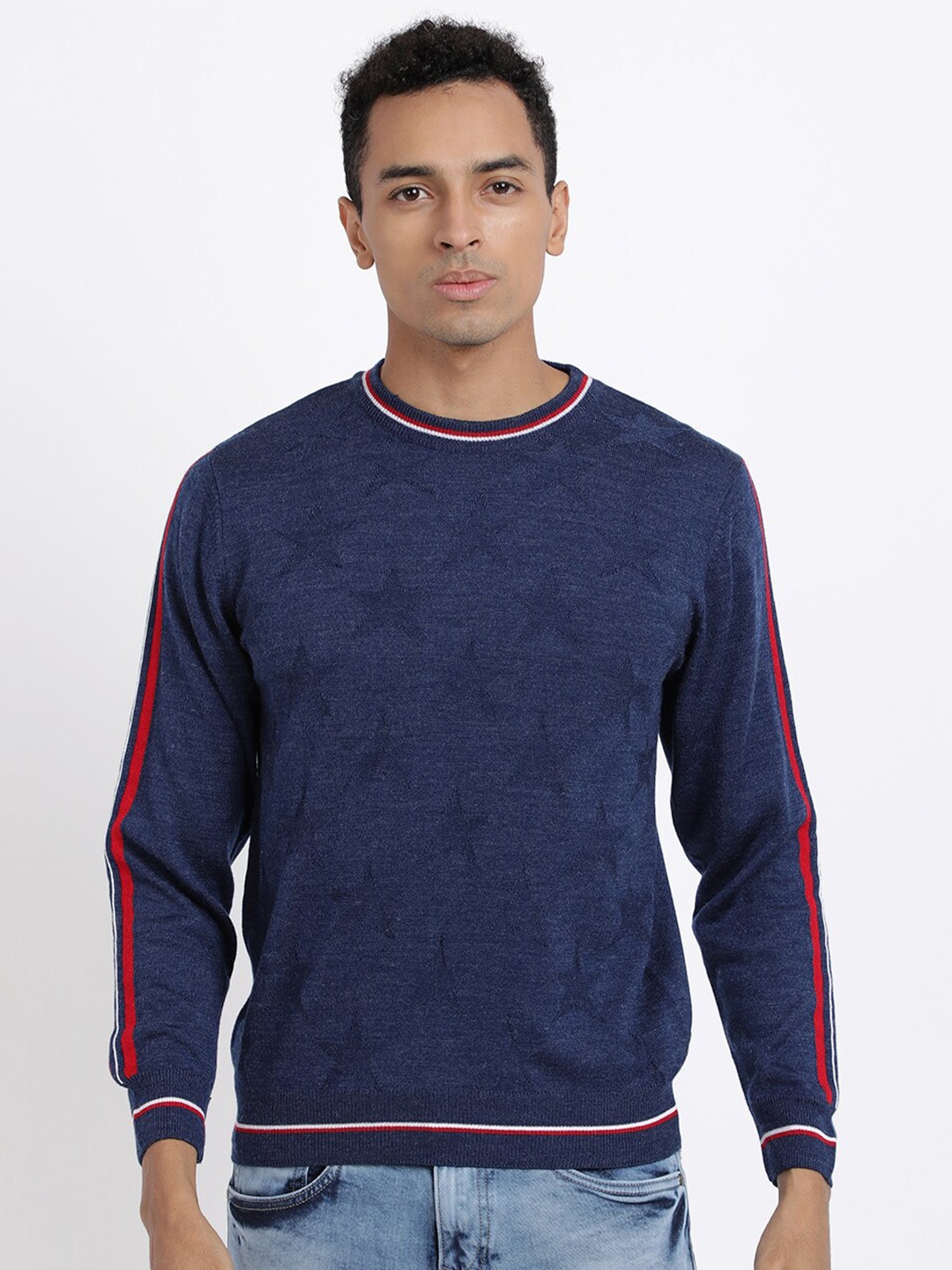 

MASH UNLIMITED Men Navy Blue & Red Printed Pullover