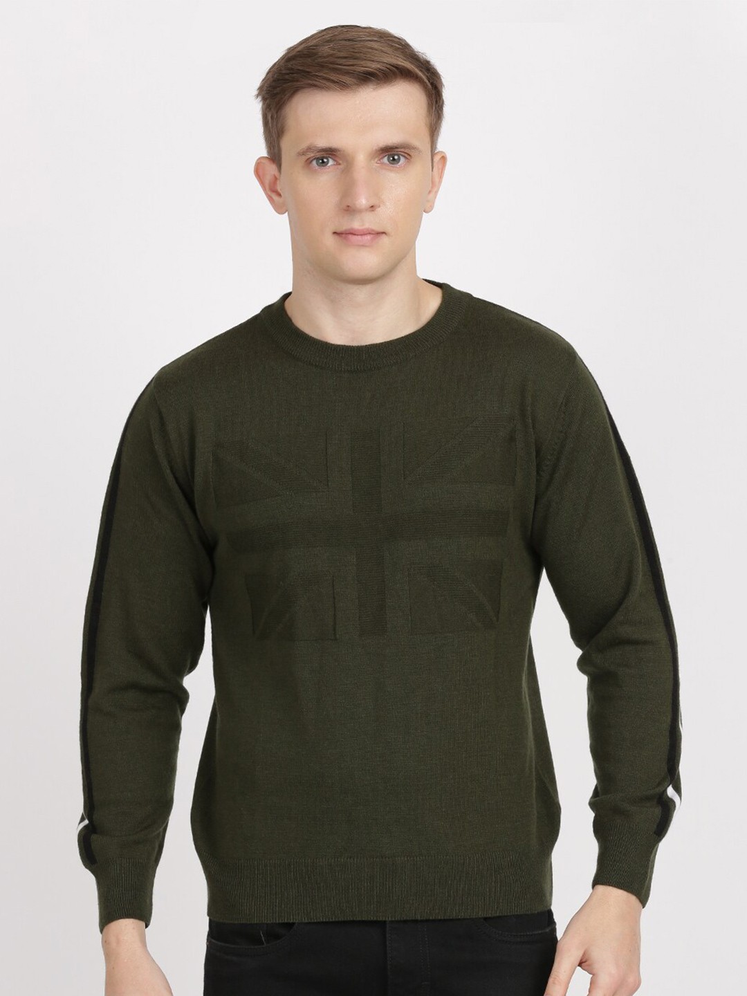 

MASH UNLIMITED Men Olive Green Printed Pullover