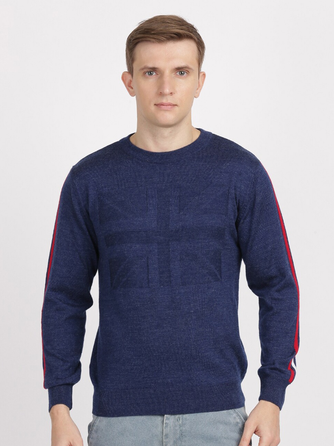 

MASH UNLIMITED Men Navy Blue & Red Printed Pullover