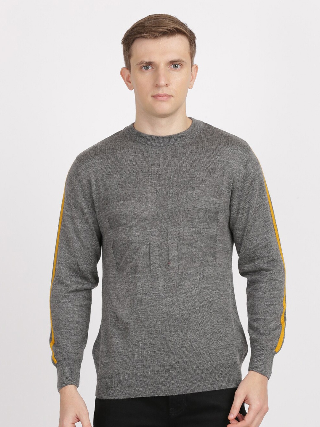 

MASH UNLIMITED Men Grey & Yellow Printed Pullover