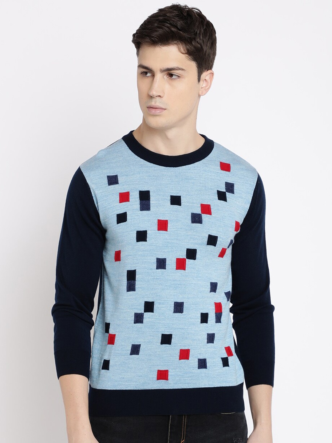 

MASH UNLIMITED Men Blue & Red Colourblocked Pullover