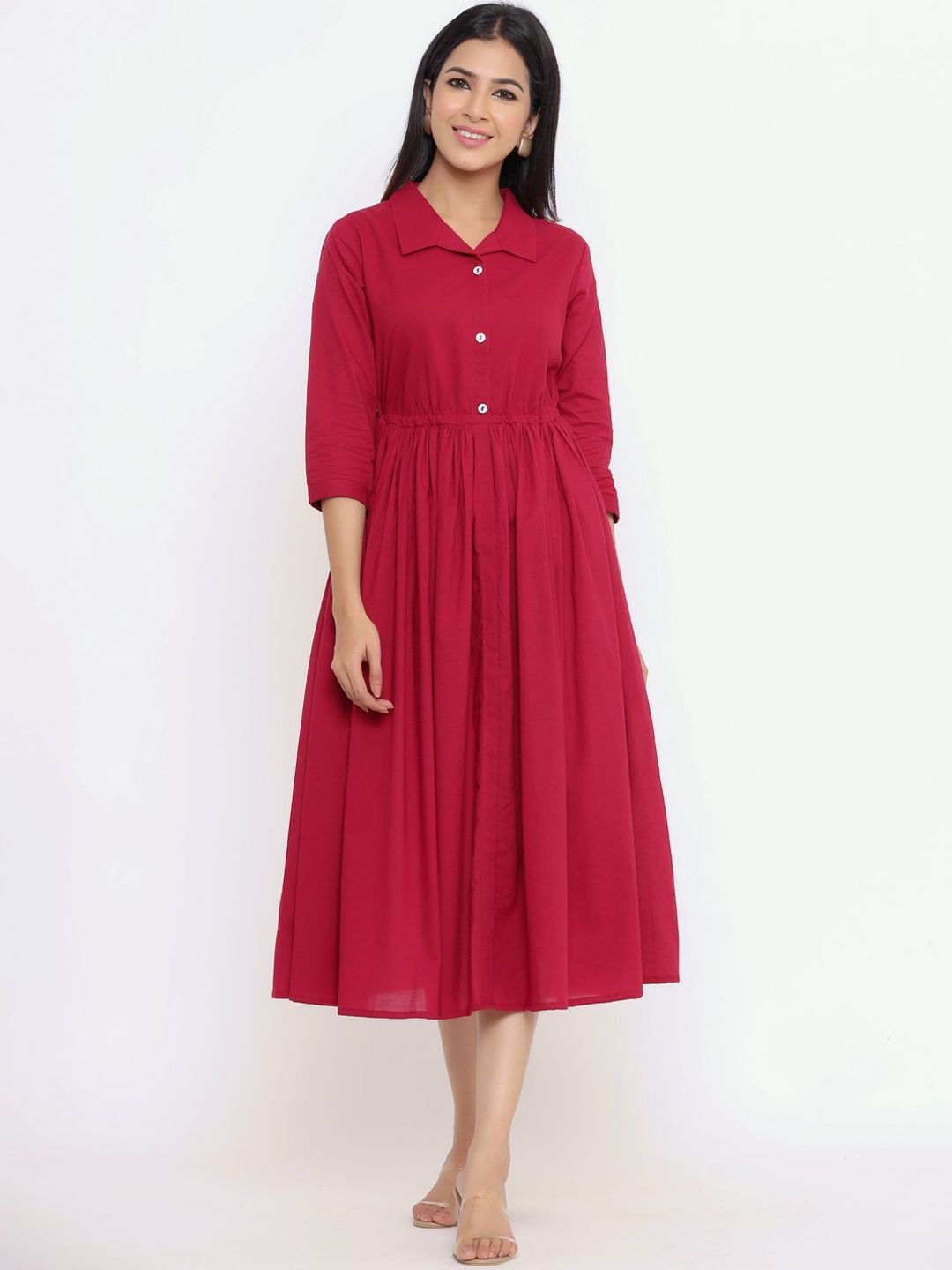 

Indian Virasat Red Shirt Midi Dress