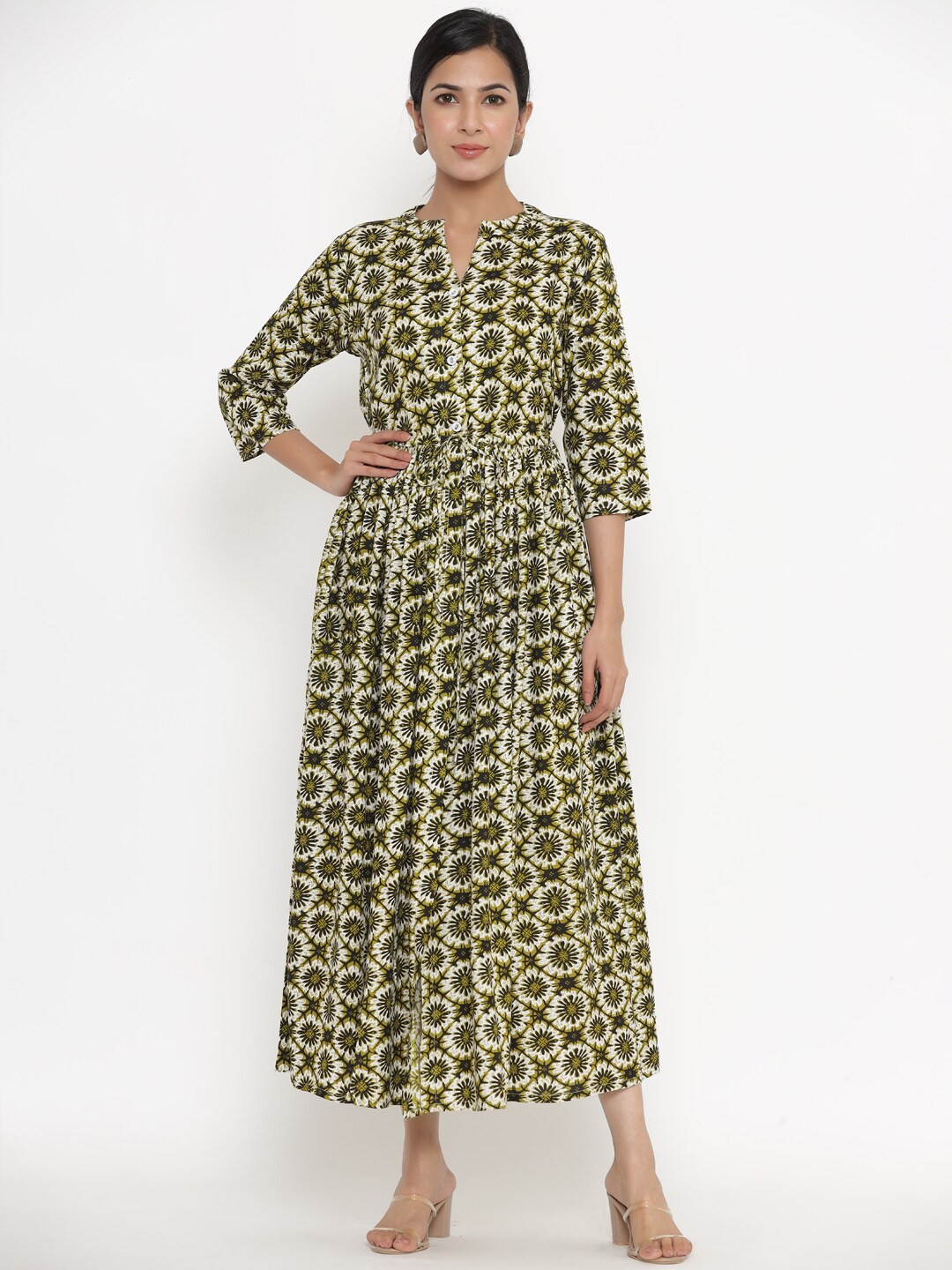 

Indian Virasat Women Green Floral Maxi Dress