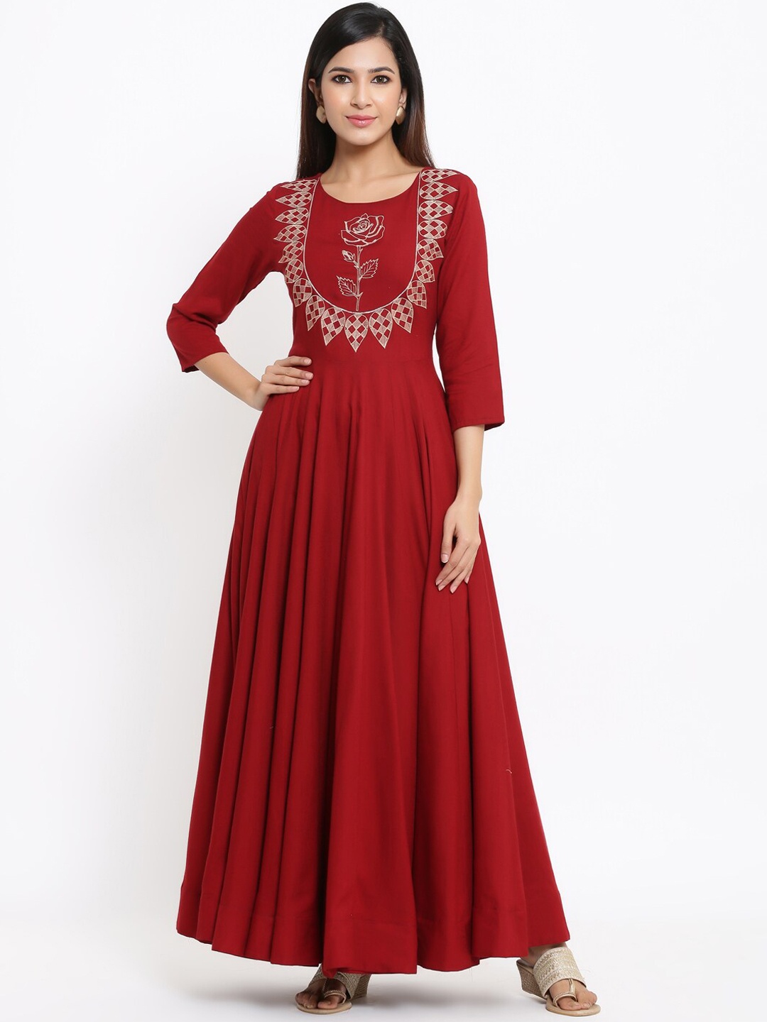 

Indian Virasat Maroon Floral Maxi Dress