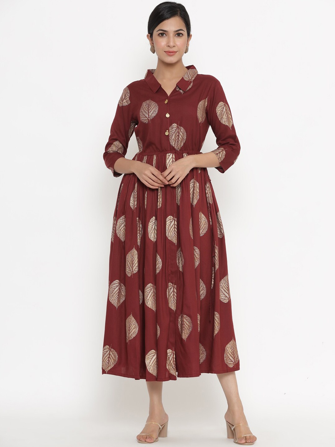 

Indian Virasat Maroon Ethnic Motifs Midi Dress