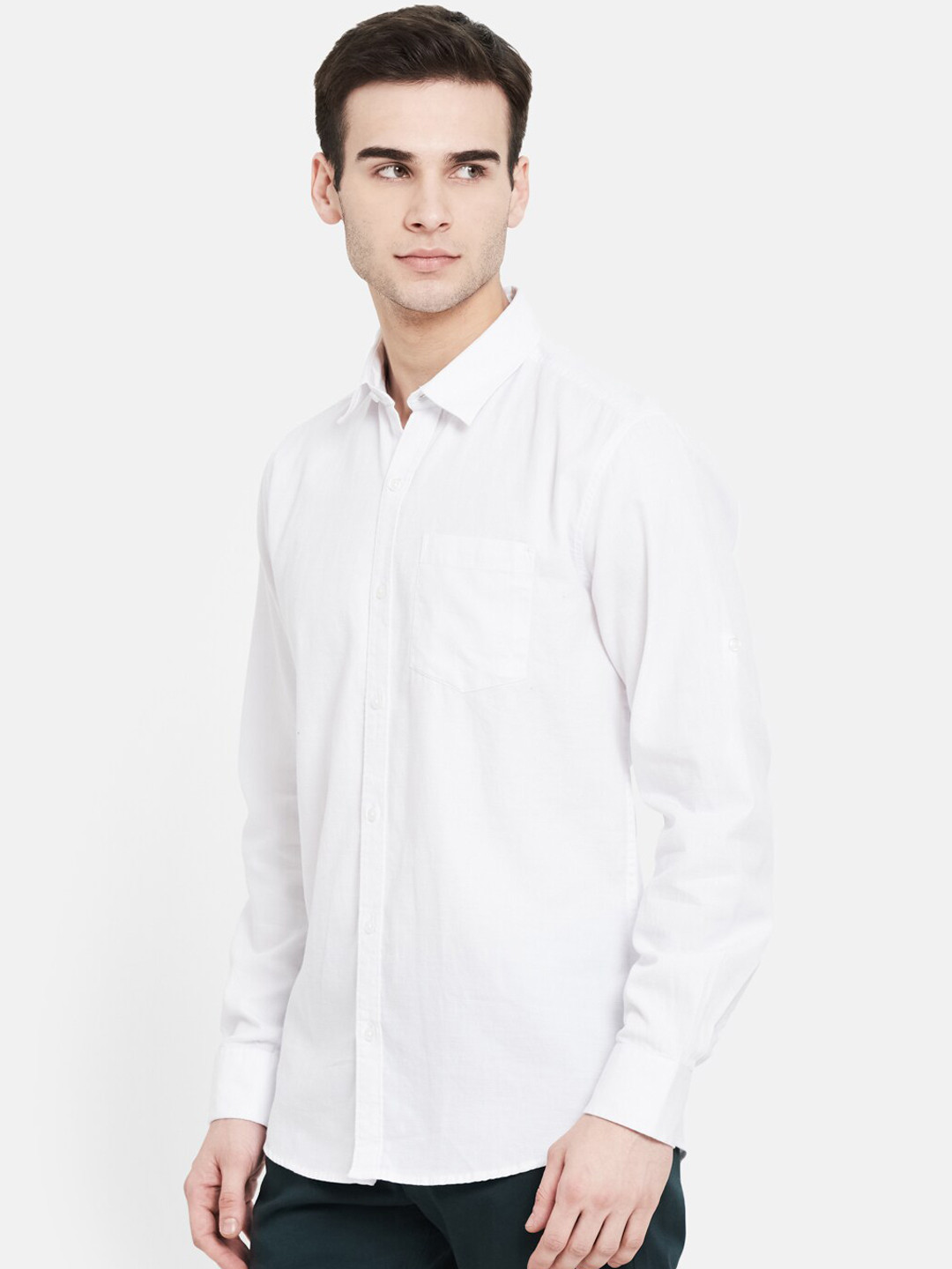 

METTLE Men White Solid Casual Shirt