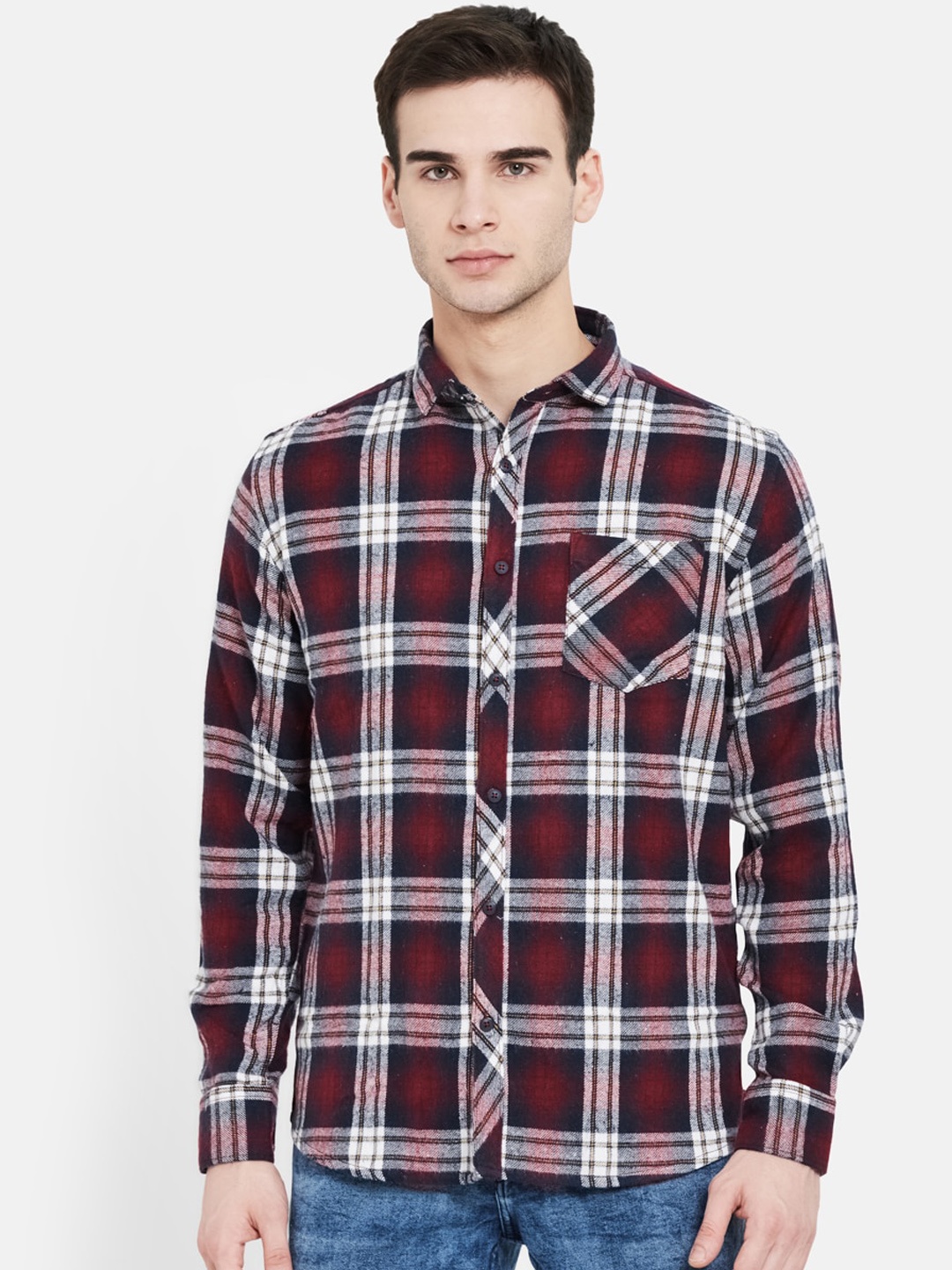 

METTLE Men Maroon Tartan Checks Opaque Checked Casual Shirt
