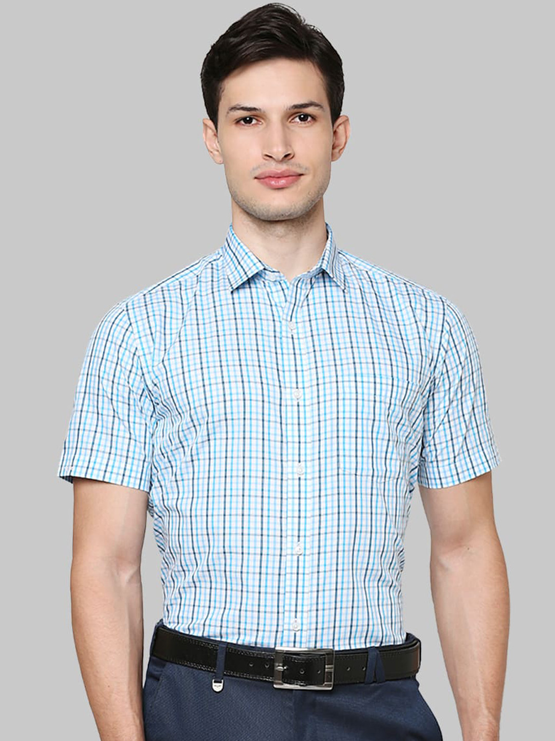 

Park Avenue Men Blue Slim Fit Opaque Checked Formal Shirt
