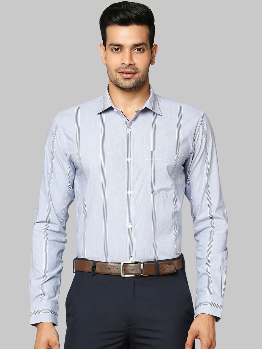 

Park Avenue Men Blue & White Slim Fit Opaque Striped Cotton Formal Shirt