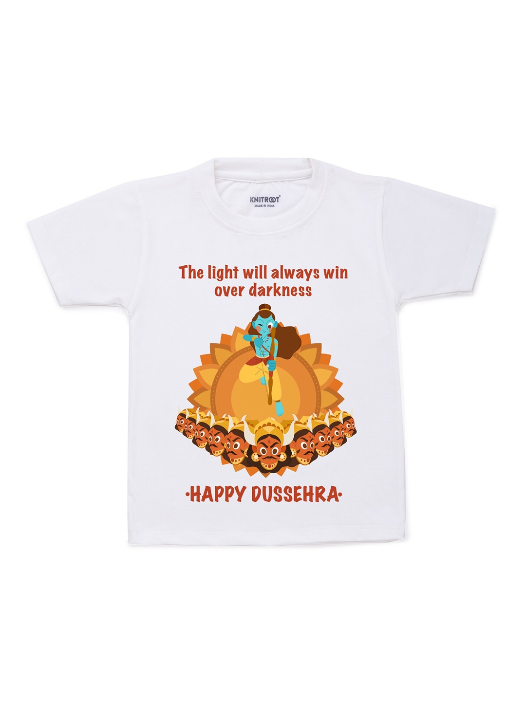 

KNITROOT Unisex Kids White & Yellow Dussehra Printed T-shirt