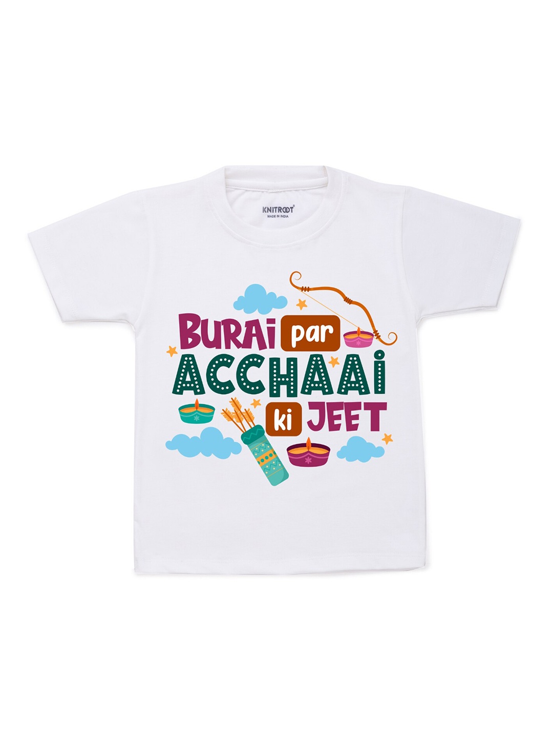 

KNITROOT Unisex Kids White V-Neck T-shirt