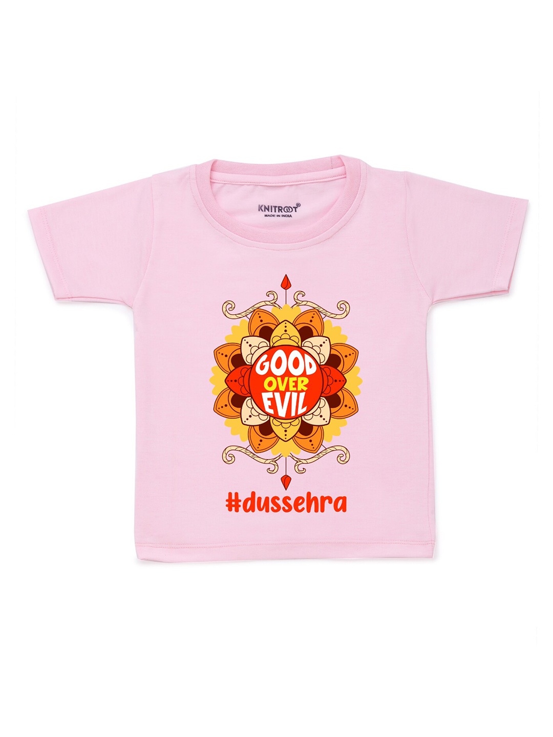 

KNITROOT Kids Pink & Yellow Typography Printed T-shirt