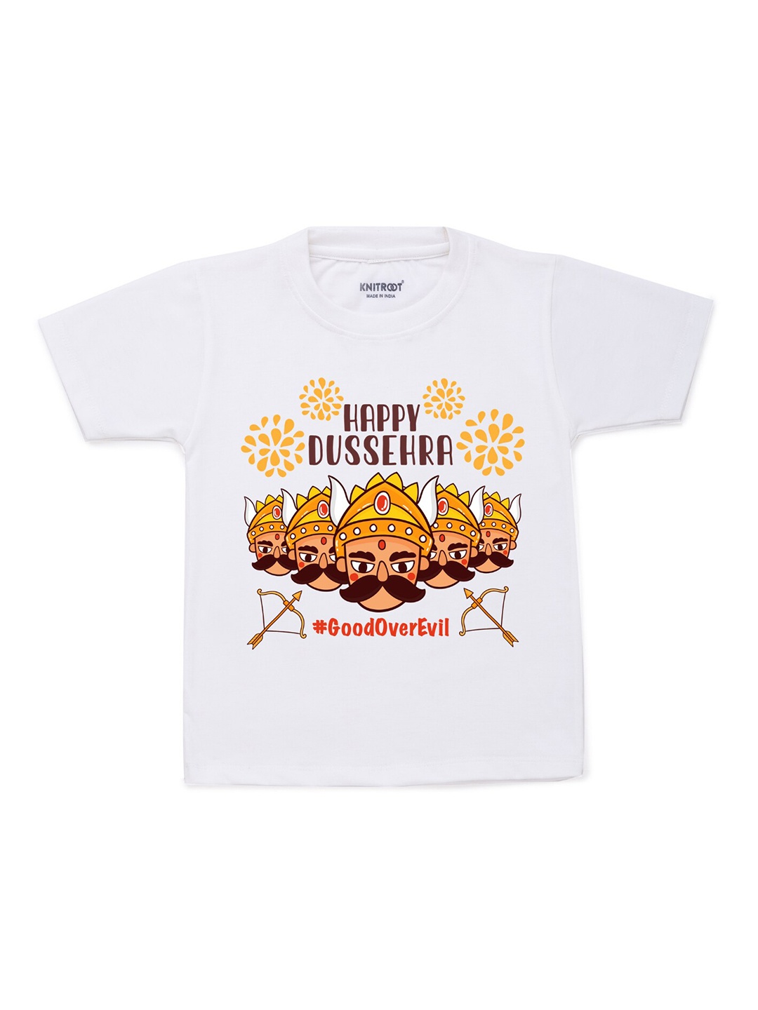 

KNITROOT Unisex Kids White Happy Dussehra Printed Applique T-shirt