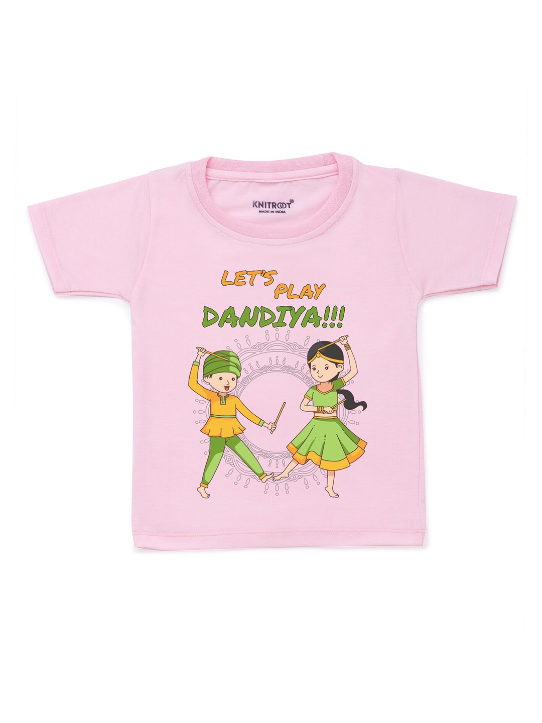 

KNITROOT Kids Pink & Green Printed T-shirt