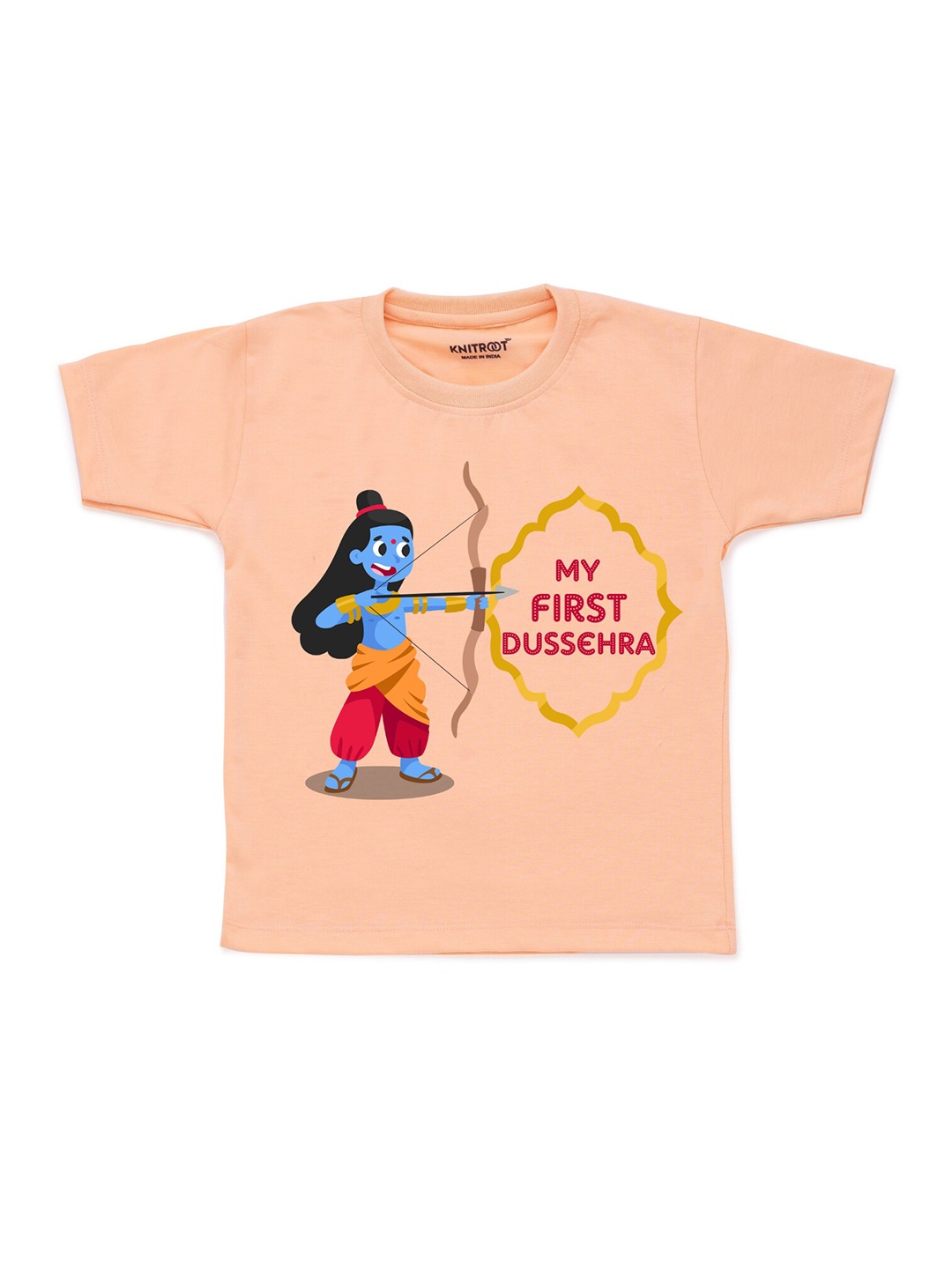 

KNITROOT Unisex Kids Peach-Coloured Graphic Printed T-shirt
