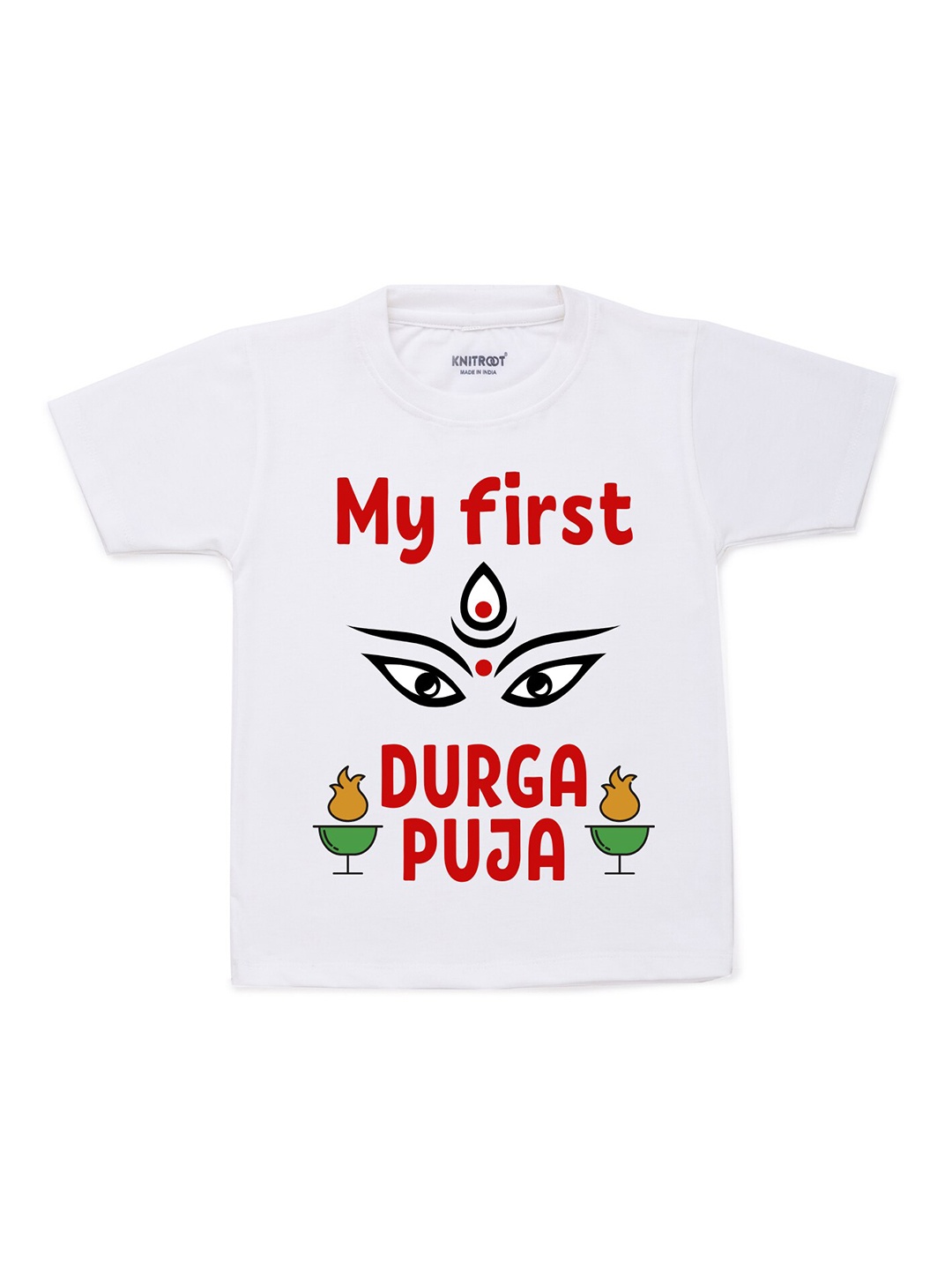 

KNITROOT Unisex Kids White & Red Typography Printed T-shirt