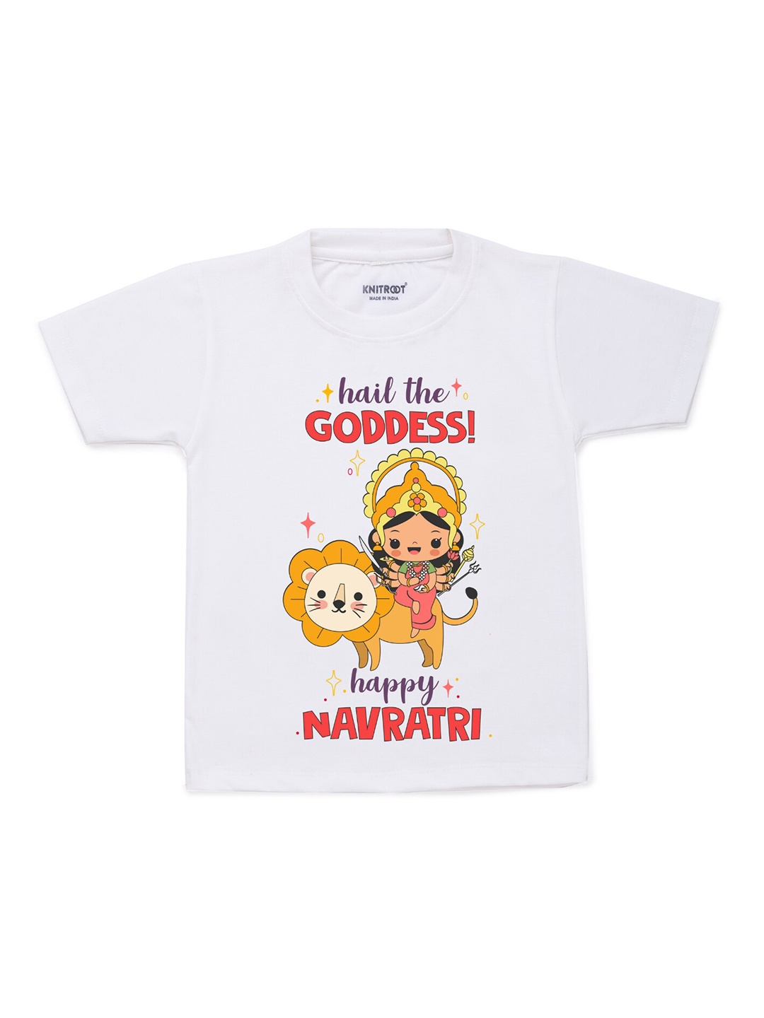 

KNITROOT Unisex Kids White Happy Navratri Printed Applique T-shirt
