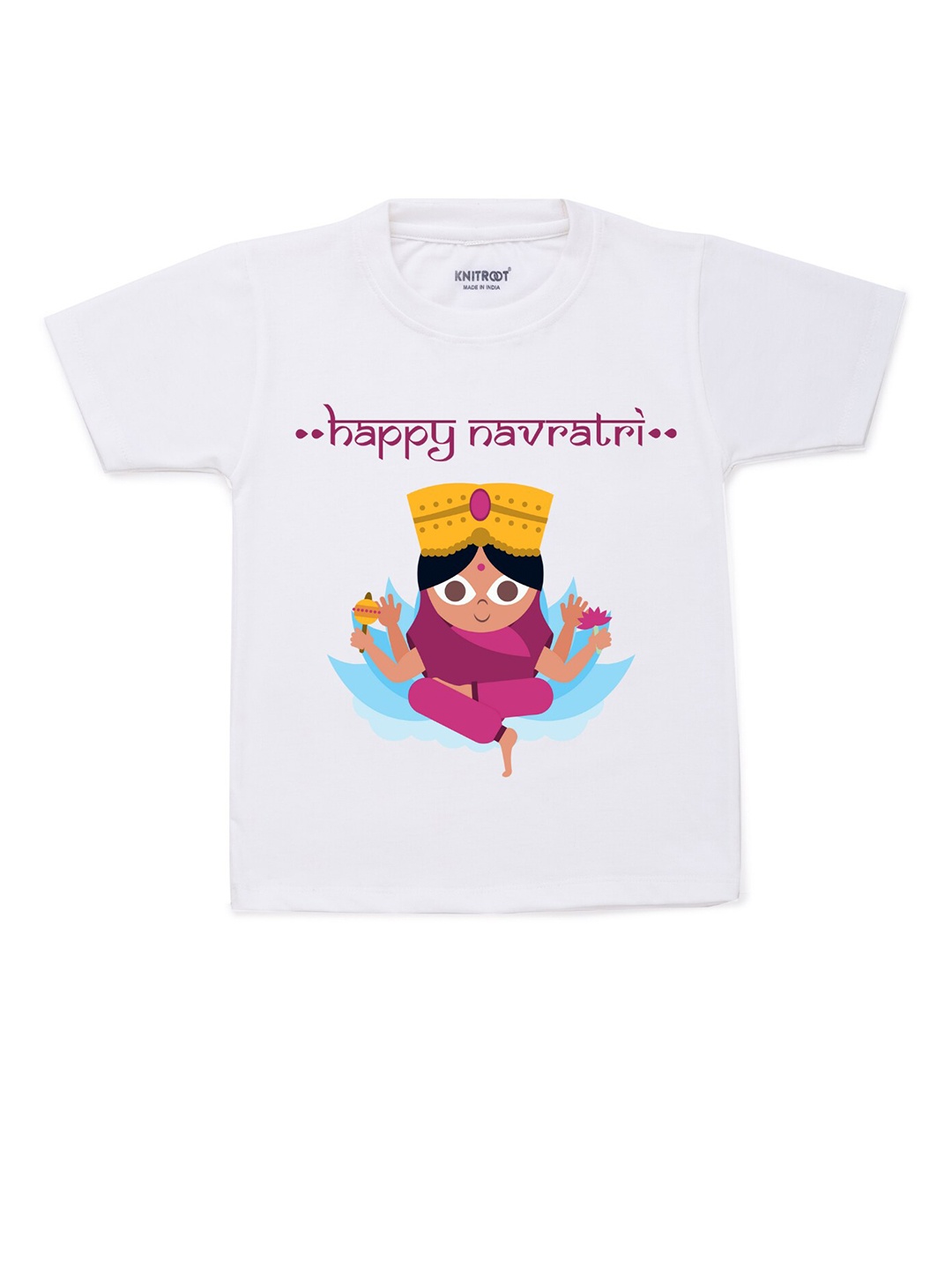 

KNITROOT Unisex Kids White Navratri Printed T-shirt