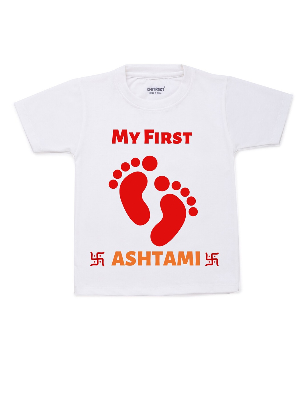 

KNITROOT Unisex Kids White & Red Ashtami Printed T-shirt