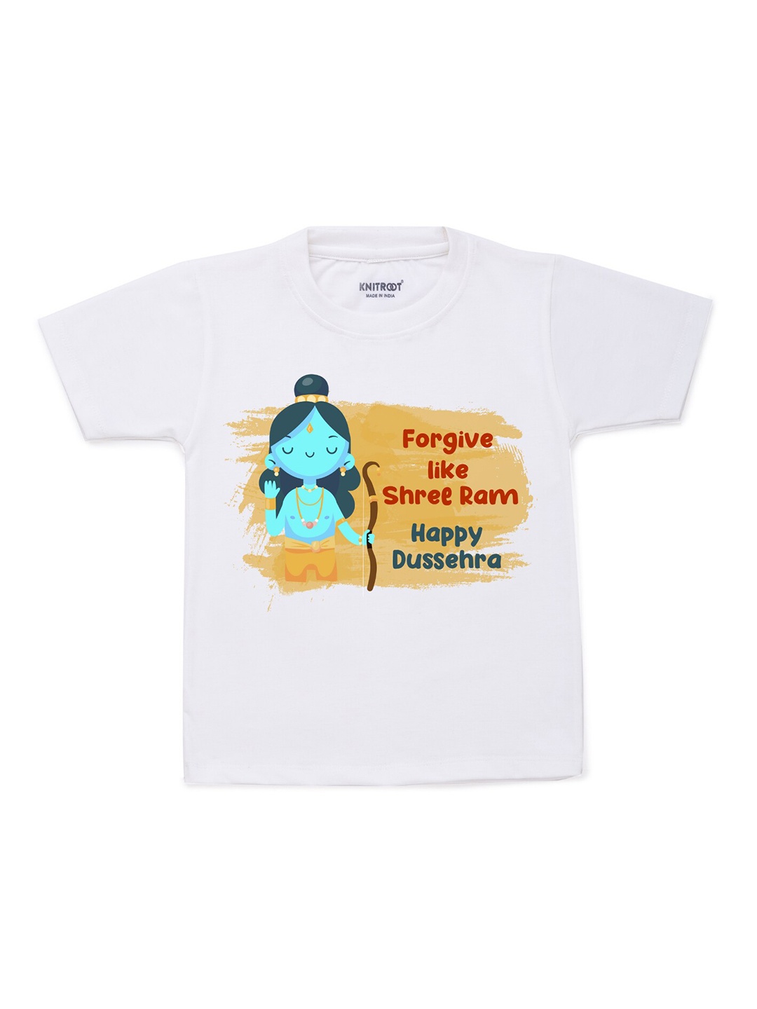 

KNITROOT Unisex Kids White Happy Dussehra Printed Applique T-shirt