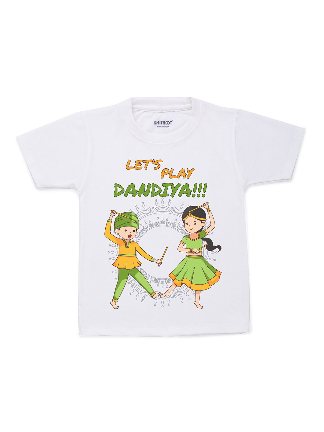 

KNITROOT Unisex Kids White & Green Dandiya Printed T-shirt
