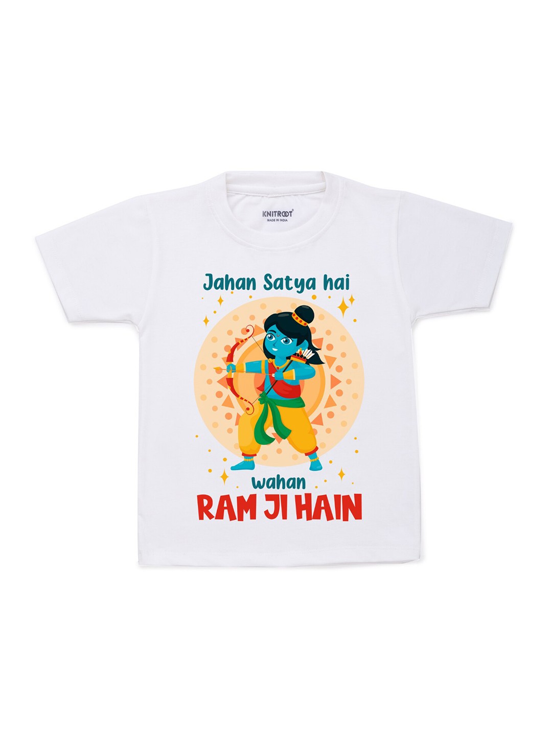 

KNITROOT Kids White & Blue Printed T-shirt