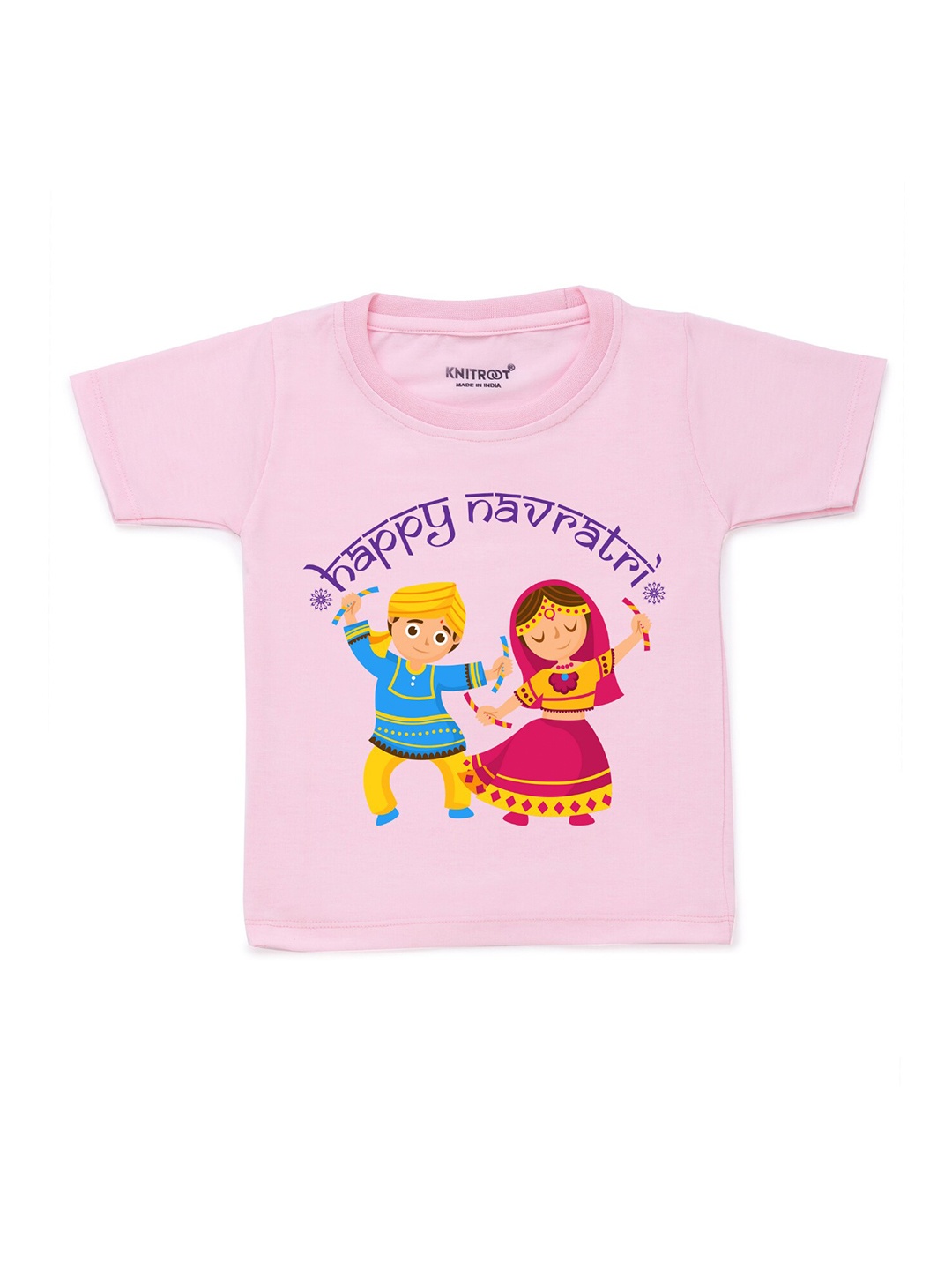 

KNITROOT Unisex Kids Pink Happy Navratri Printed Applique T-shirt