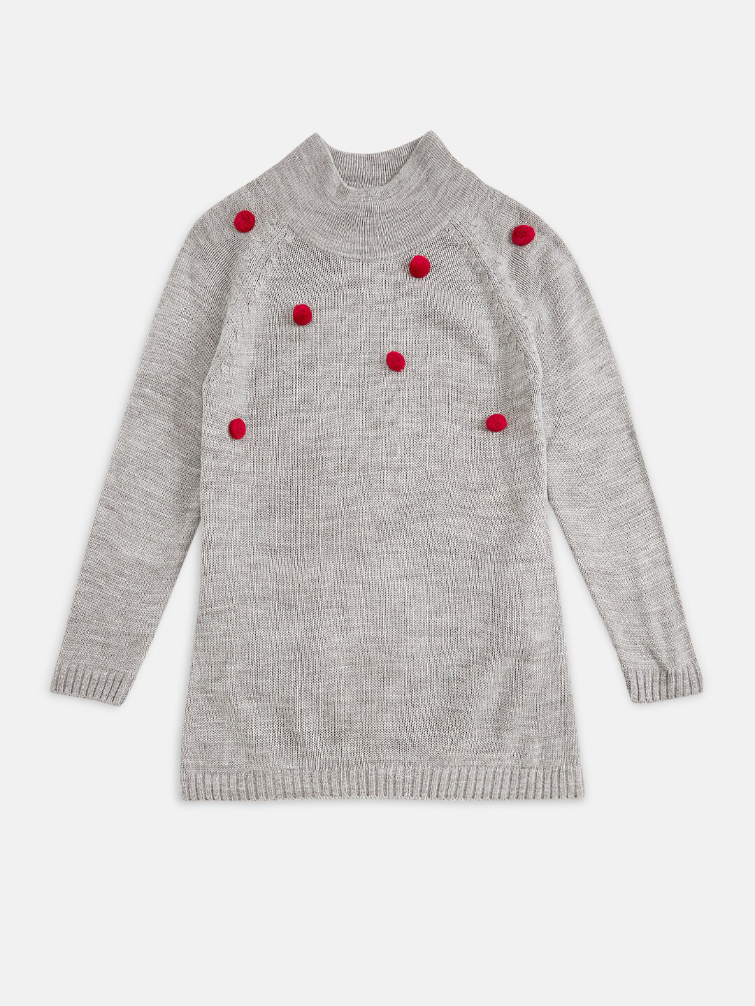 

Pantaloons Junior Girls Grey Melange & Red Pullover with Embroidered Detail