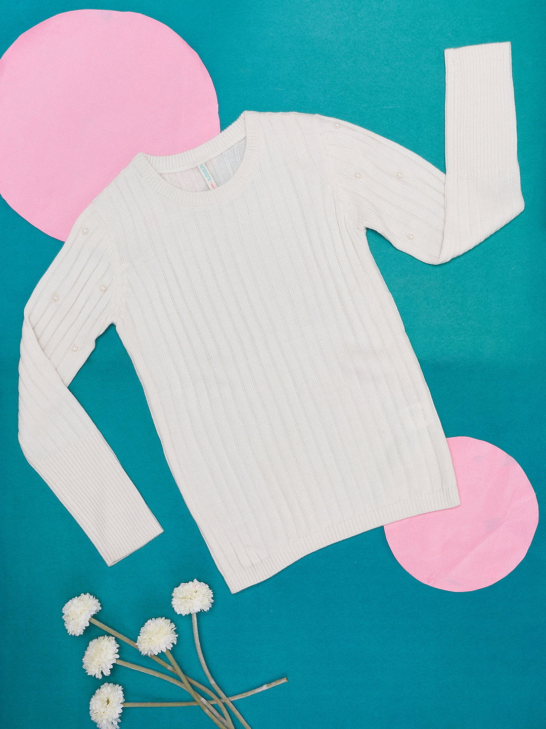 

Pantaloons Junior Girls Off White Ribbed Pullover