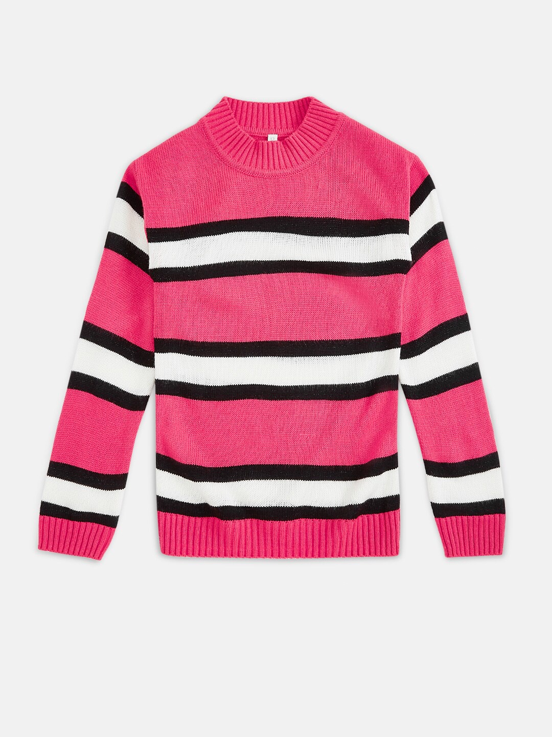 

Pantaloons Junior Girls Coral Pink & White Striped Pure Acrylic Pullover Sweater