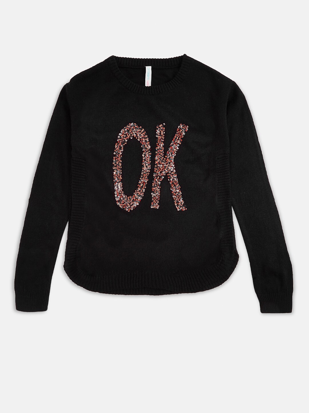 

Pantaloons Junior Girls Black & Red Embroidered Pullover Sweater