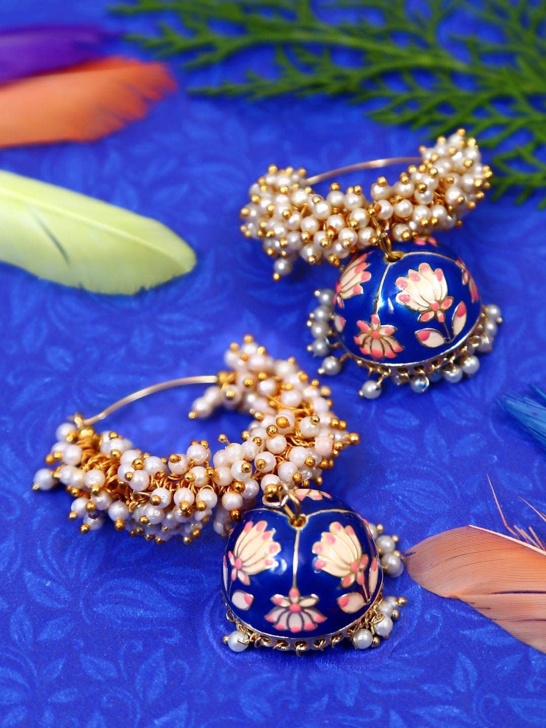 

Crunchy Fashion Gold-Plated Blue Dome Shaped Jhumkas Earrings