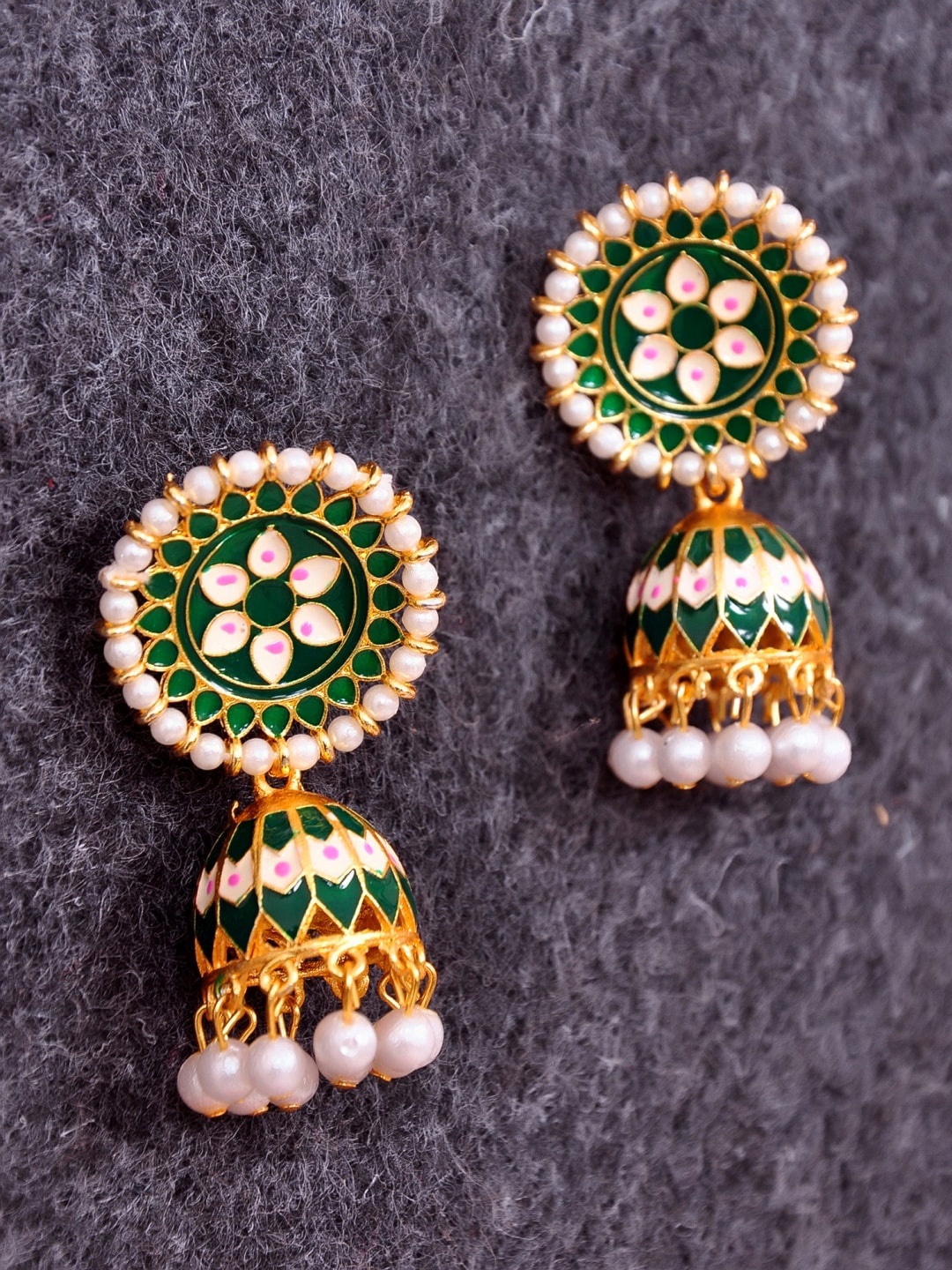 

Crunchy Fashion Green Dome Shaped Jhumkas Earrings