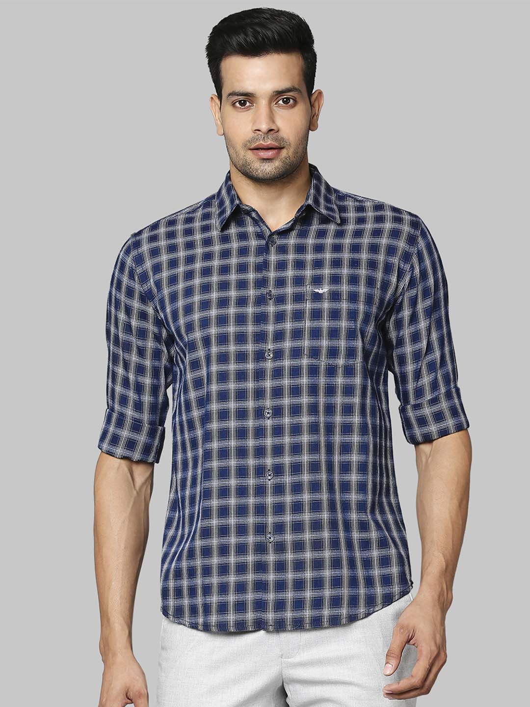 

Park Avenue Slim Fit Checked Cotton Casual Shirt, Blue
