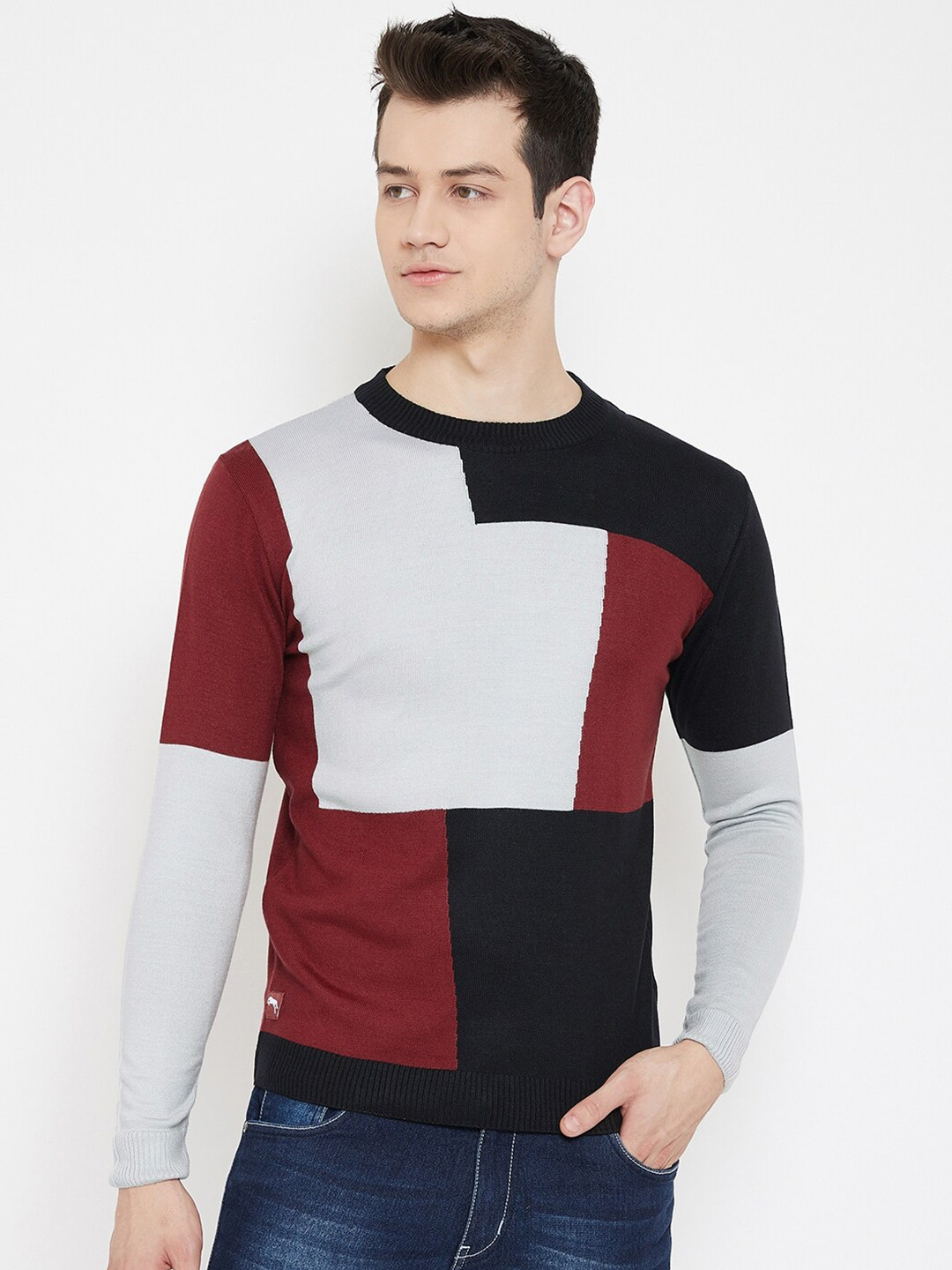 

JUMP USA Men Red & Grey Colourblocked Pullover
