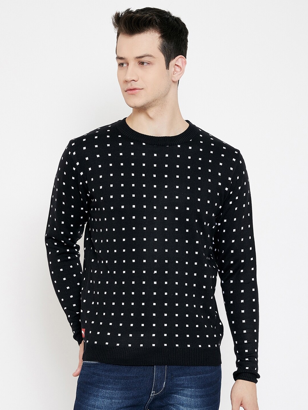 

JUMP USA Men Black & White Printed Pullover