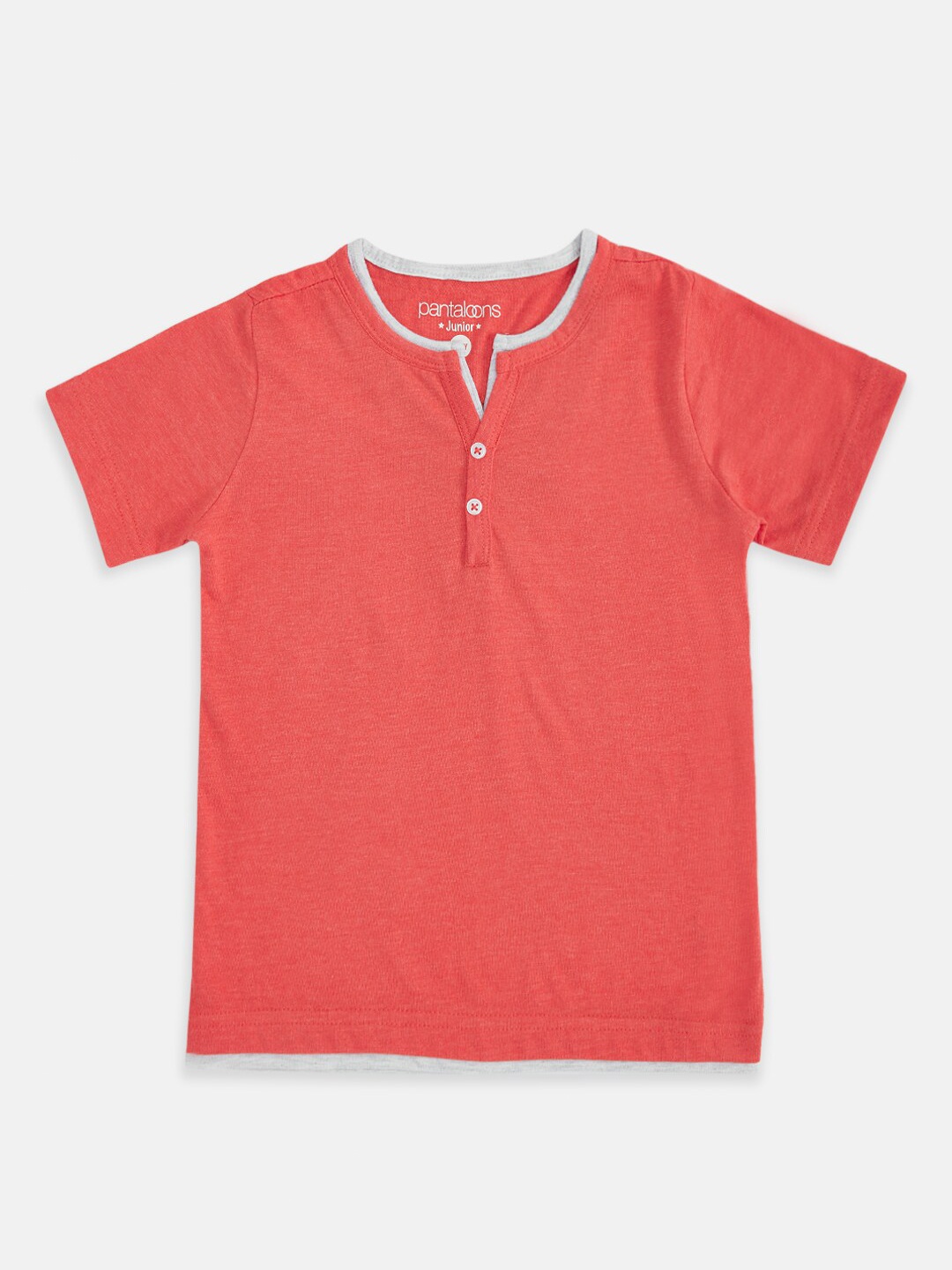 

Pantaloons Junior Boys Orange Henley Neck Pure Cotton T-shirt