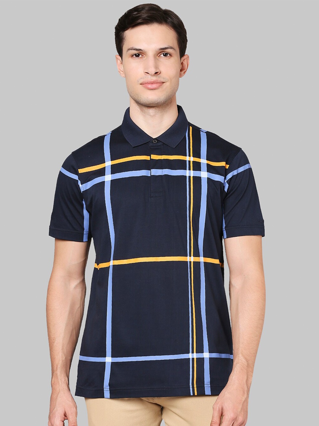 

Park Avenue Men Blue & Yellow Printed Polo Collar Slim Fit Cotton T-shirt