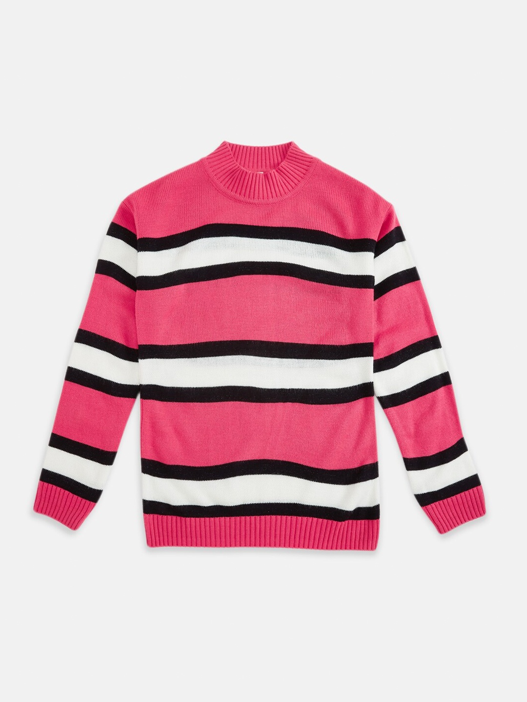 

Pantaloons Junior Girls Coral & White Striped Pullover