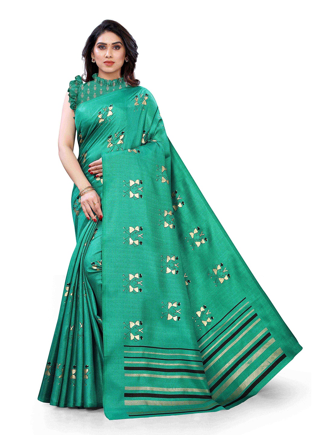 

KALINI Teal & Gold-Toned Warli Art Silk Saree