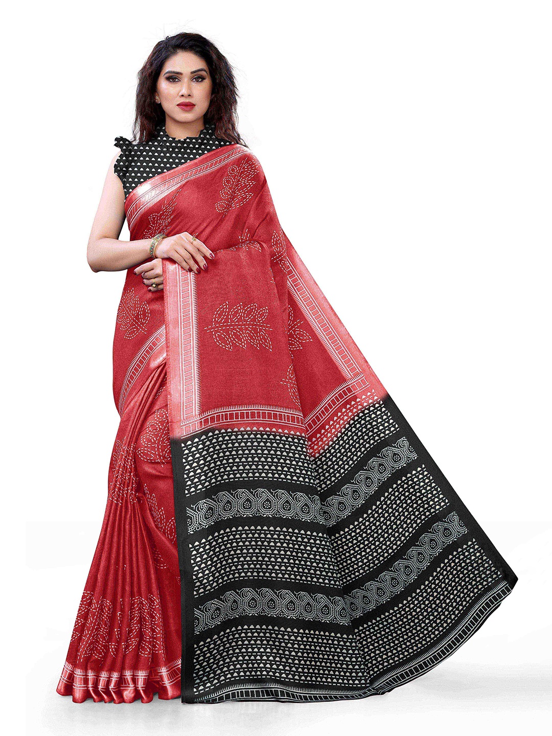 

KALINI Red & Black Jute Cotton Saree
