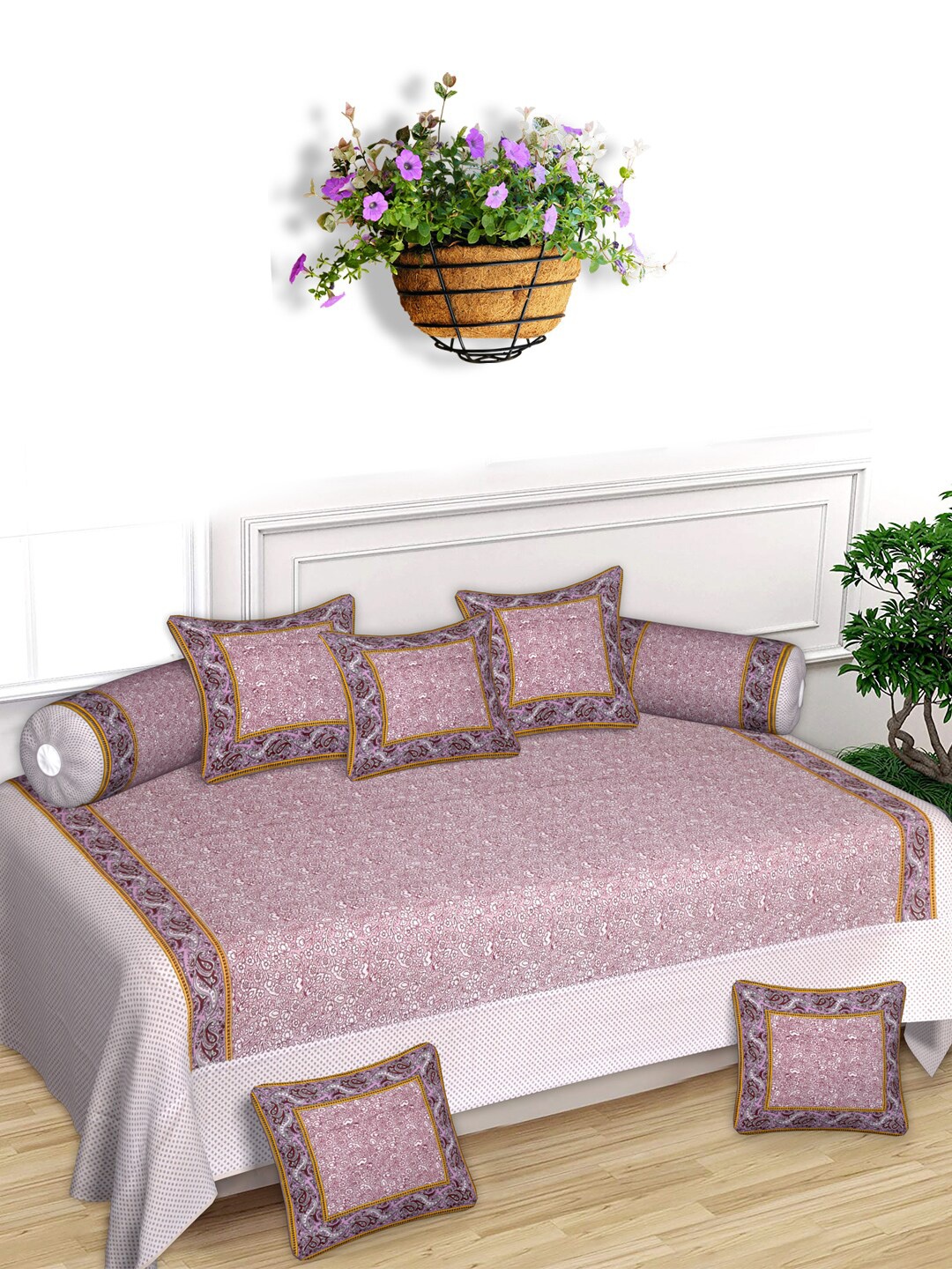 

Kuber Industries 8 Pieces Pink & White Floral Printed Diwan Set
