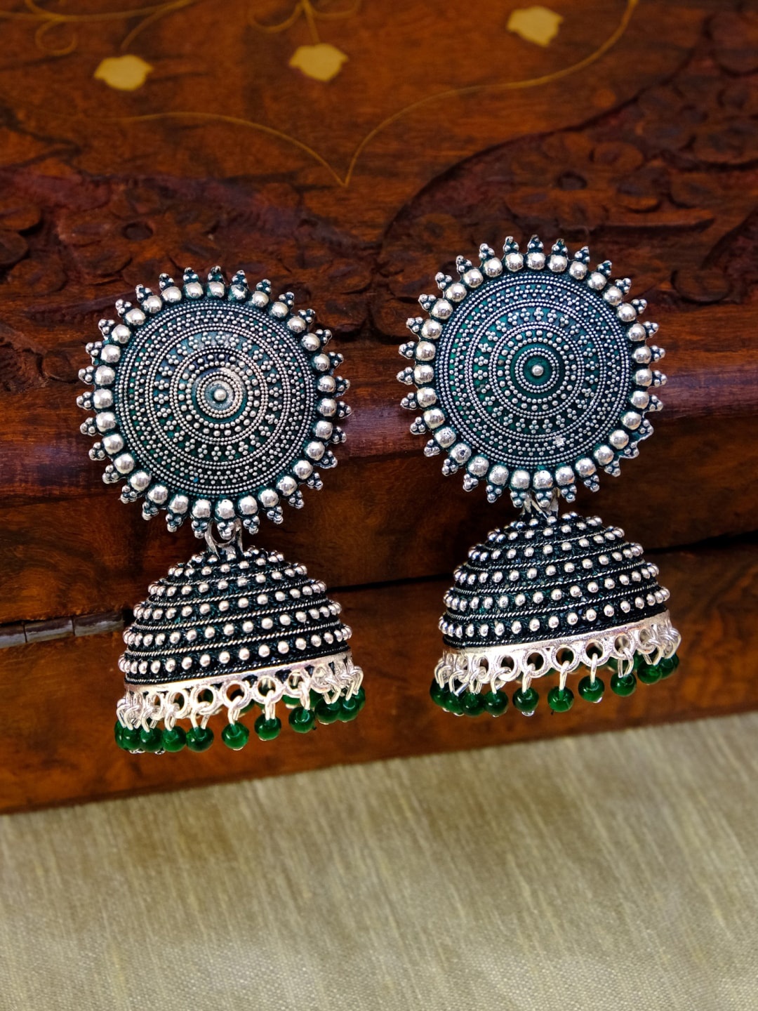 

Crunchy Fashion Green Contemporary Jhumkas Earrings