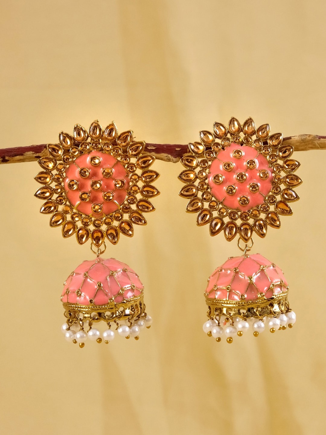 

Crunchy Fashion Pink Contemporary Jhumka Earrings