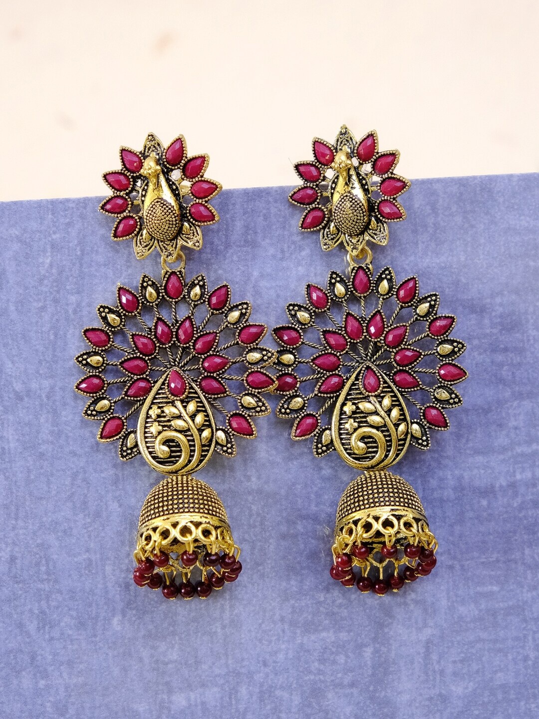 

Crunchy Fashion Gold Plated Maroon Contemporary Jhumkas Earrings
