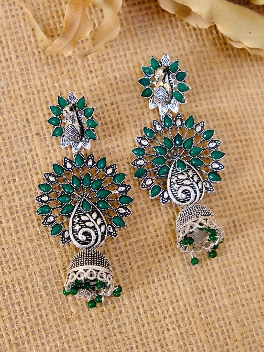

Crunchy Fashion Silver-Plated Green & Green Contemporary Drop Earrings
