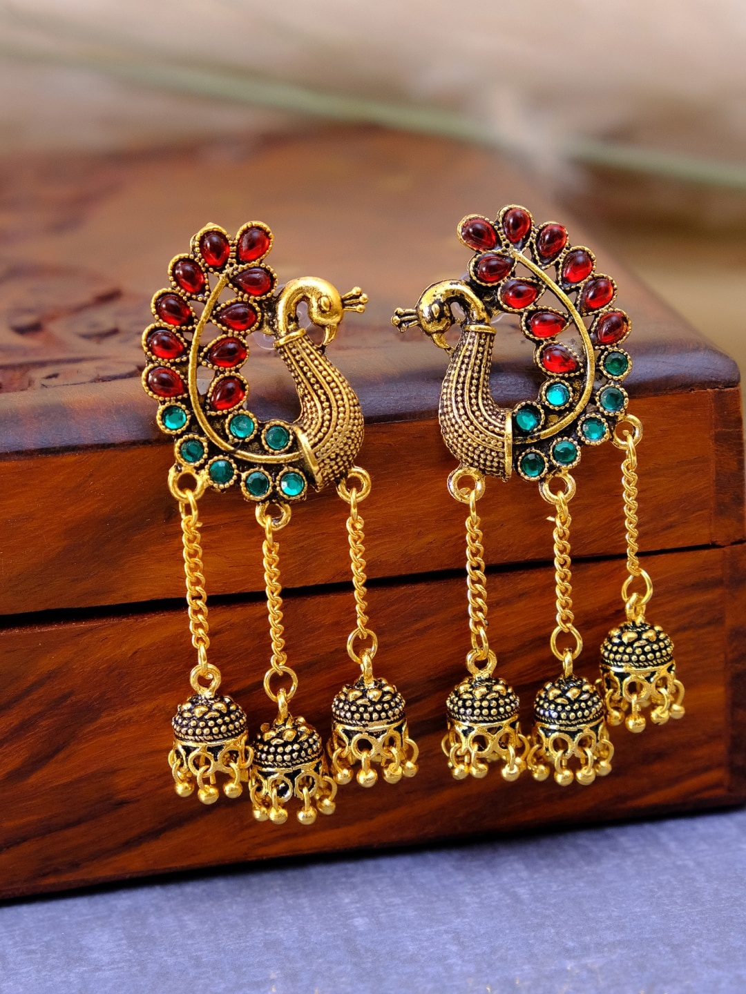 

Crunchy Fashion Red Contemporary Jhumkas Earrings