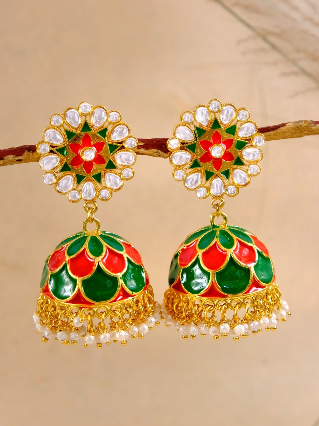 

Crunchy Fashion Woman Multicoloured Meenakari Work Jhumkas Earrings, Multi