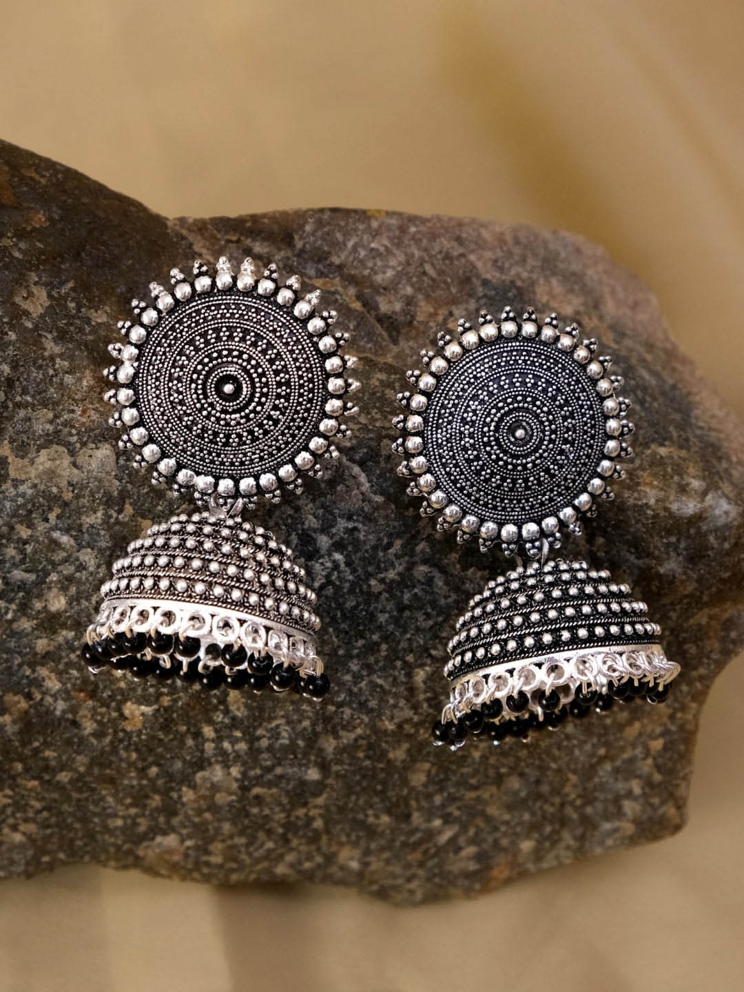 

Crunchy Fashion Black Dome Shaped Jhumkas Earrings